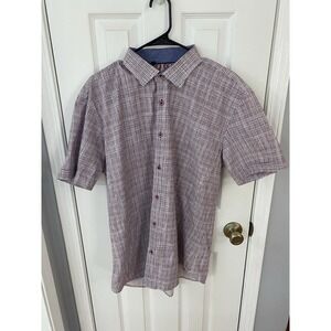 Spazio Uomo Button Down Mens XL Red White Blue Micro Check Short Sleeve Paisley